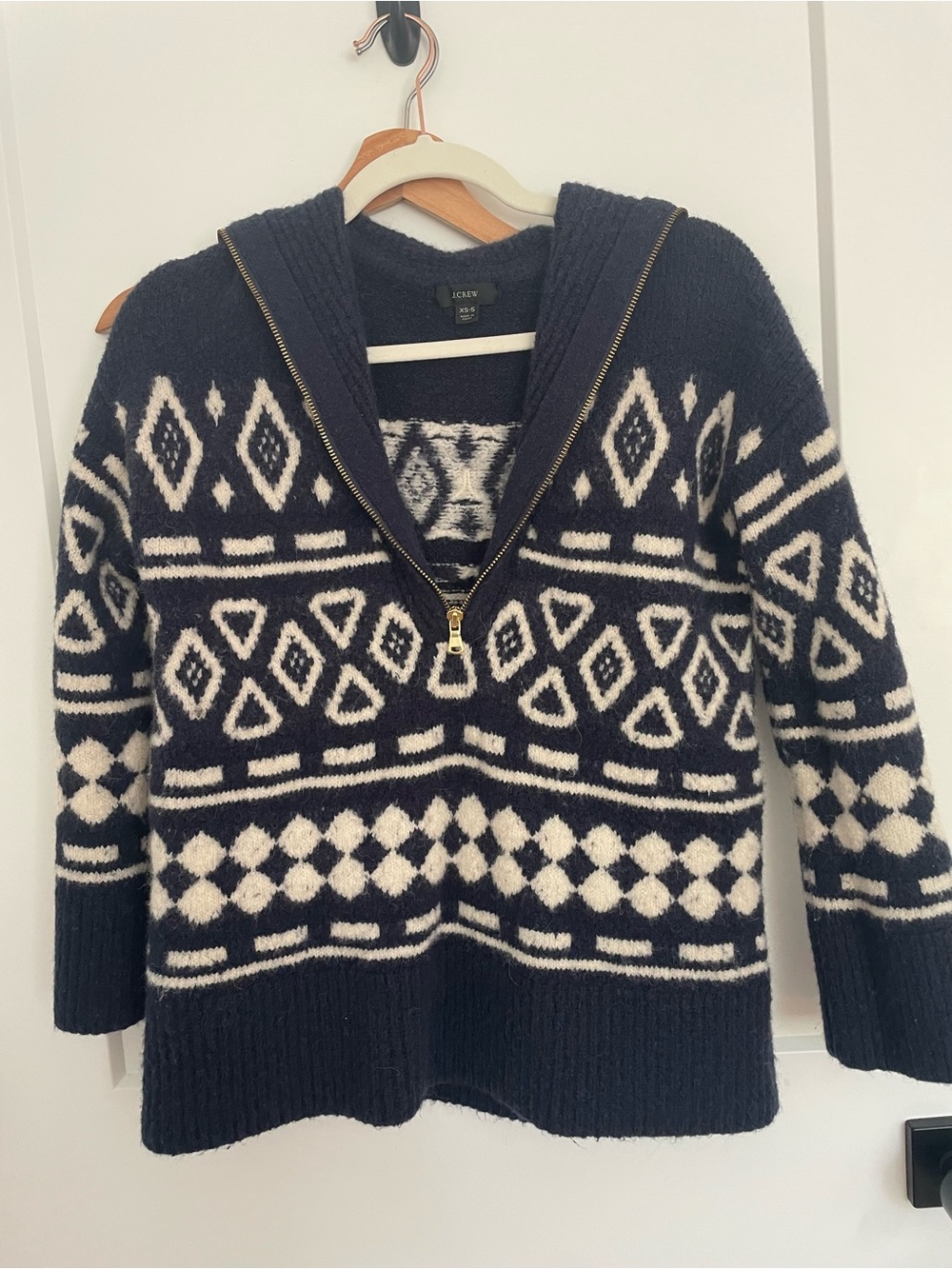 J. Crew Navy and Cream Patterned  Sweater